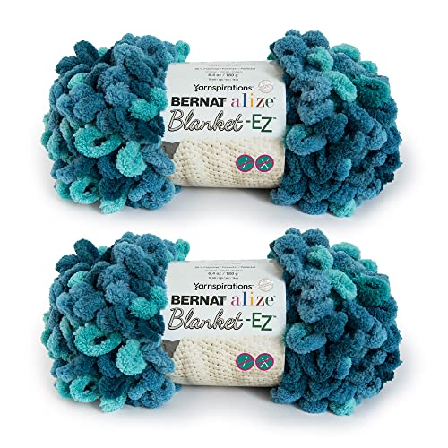 Bernat Alize Blanket-EZ Super Soft Looped Yarn for Beginners, Hand Knitting- No Needles or Hooks Needed, Seaport Teals, 2 Pack
