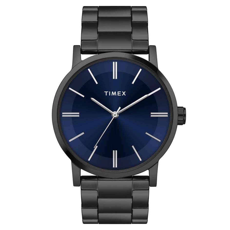 TIMEX Analog Watch for man with Blue Round Dial & Black Stainless Steel Bracelet Band Water Resistant Men's Wrist Watches - TWHG35SMU08