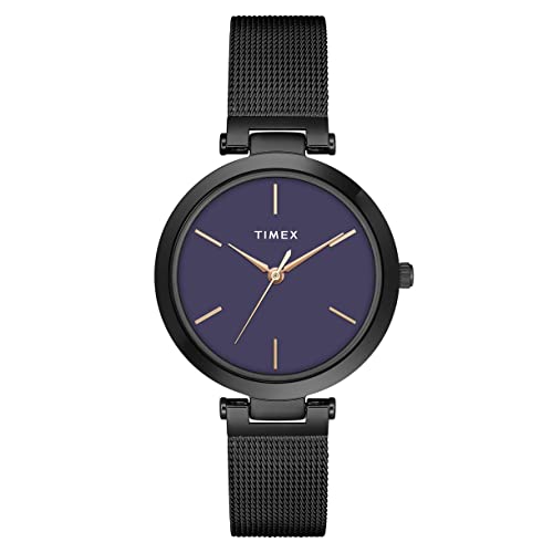 Analog Watch for Women with Purple Round Dial & Black Stainless Steel Bracelet Band Water Resistant Women's Wrist Watches - TWEL118SMU05