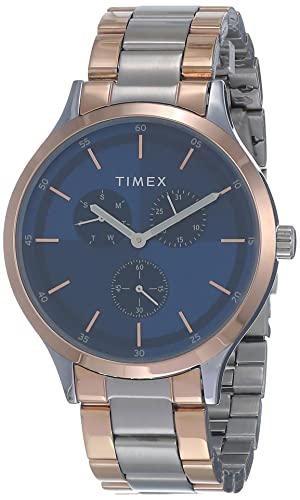 TIMEX Analog Watch for man with Blue Round Dial & Multicolor Stainless Steel Bracelet Band Water Resistant Men's Wrist Watches - TWHG03SMU15