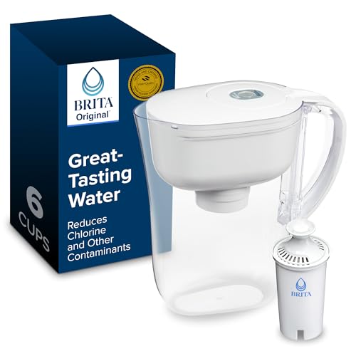 Brita Water Filter Pitcher for Tap and Drinking Water with 1 Standard Filter, Lasts 2 Months, 6-Cup Capacity, BPA Free, White