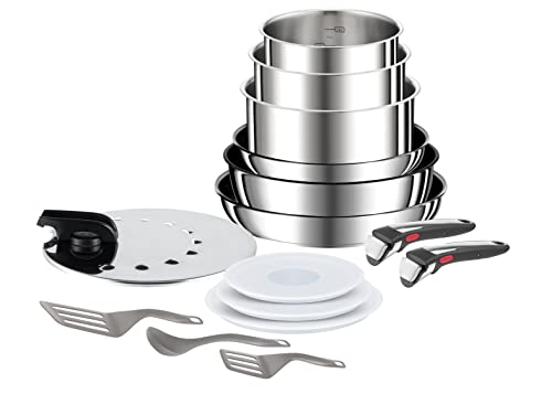 Tefal Ingenio Preference On 15-teiliges Topf und Pfannenset abnehmbarer Griff, stapelbar, platzsparend, Topfset Induktion mit Antihaftversiegelung, ei
