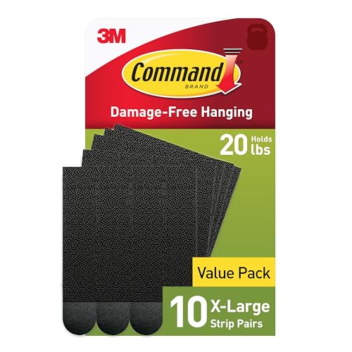 Command 20 lb XL Heavyweight Picture Hanging Strips 10 Pairs (20 Command Strips), Damage-Free Hanging Picture Hangers, Heavy Duty Great for Home Decor, Black Adhesive