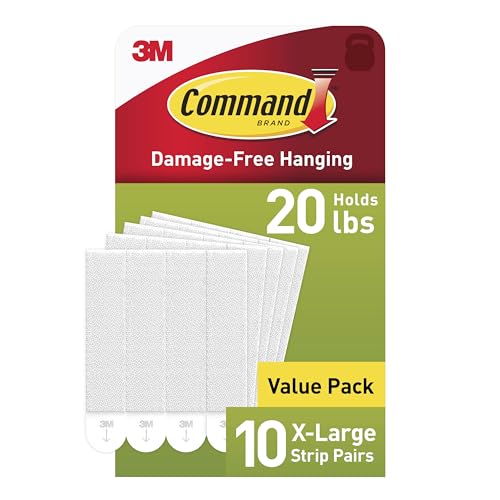 Command 20 lb XL Heavyweight Picture Hanging Strips 10 Pairs (20 Command Strips), Damage-Free Hanging Picture Hangers, Heavy Duty Wall Hanger for Home Decor, White Adhesive