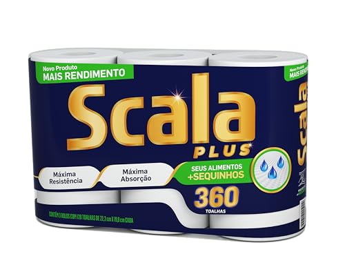 Scala Plus Papel Toalha Mega, 360 Toalhas (3 Rolos de 120 Toalhas Cada)