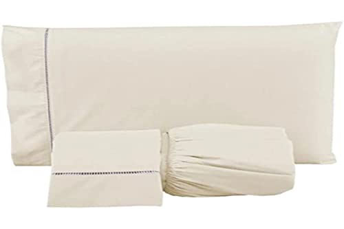 Jogo de Cama Lençol 400 Fios 3 Peças Ponto Palito Casa Dona (King, Marfim)