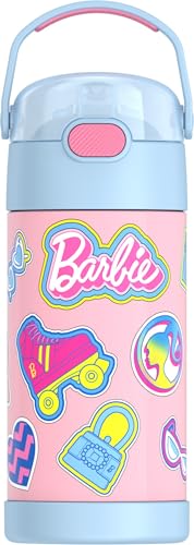 THERMOS FUNTAINER Water Bottle with Straw - 12 Ounce - Kids Stainless Steel Vacuum Insulated Water Bottle with Lid, Barbie