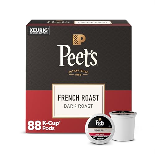 Peet's Coffee, Dark Roast Single Serve Coffee Pods - French Roast 88 Count (4 Boxes of 22 Pods)