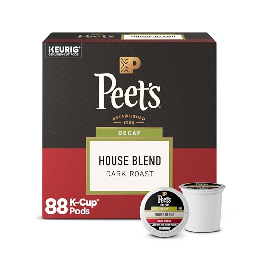 Peet's Coffee, Dark Roast Decaf Keurig K-Cup Pods - Decaf House Blend 88 Count (4 Boxes of 22 K-Cup Pods)