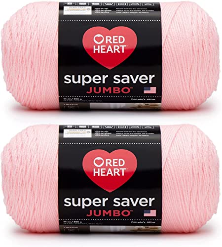 Red Heart Super Saver Jumbo Petal Pink Yarn - 2 Pack of 396g/14oz - Acrylic - 4 Medium (Worsted) - 744 Yards - Knitting/Crochet