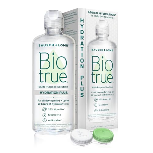Biotrue Hydration Plus Contact Lens Solution with Lens Case, Multi-Purpose Solution for Soft Lenses, Hydrates with Hyaluronan, Cleans, Clears, and Disinfects for All-Day Comfort, 10 Fl Oz (Pack of 1)