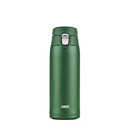 (-50%) Emsa N21519 Travel Mug Light Isolierbecher, Fassungsvermögen: 0,4 L, extra-schlankes Format, Leichtgewicht, Edelstahl, Klappverschlusssystem, 100% dicht, 8h heiß/16h kalt, Grün
