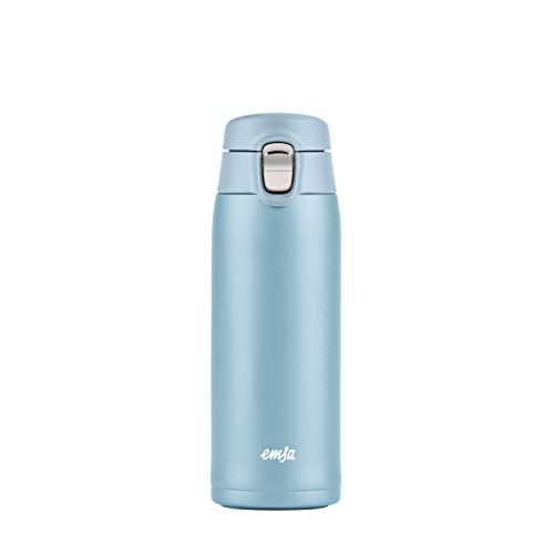 (-51%) Emsa N21518 Travel Mug Light Isolierbecher, Fassungsvermögen: 0,4 L, extra-schlankes Format, Leichtgewicht, Edelstahl, Klappverschlusssystem, 100% dicht, 8h heiß/16h kalt, Eisblau
