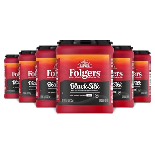 Folgers Black Silk Dark Roast Coffee, 9.6 Ounces (Pack of 6)