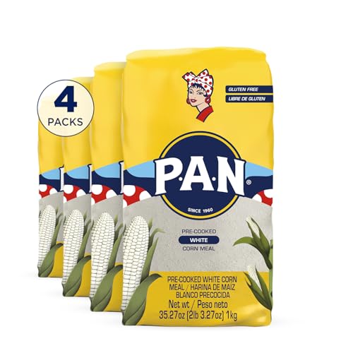 P.A.N. White Corn Meal – Pre-cooked Gluten Free and Kosher Flour for Arepas (2.2 lb/Pack of 4)
