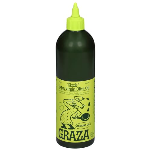 Graza Sizzle Extra Virgin Olive Oil, Cooking Oil - High Polyphenol Peak Harvest EVOO Cooking Oil in a Squeeze Bottle - Single Origin Olive Oils from Spain - 25.3 Fl Oz (750ml)