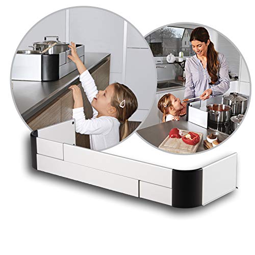 reer Premium Cooker Safety Gate, Child Protection for the Kitchen, Child Lock, for Gluing, Adjustable Size 44-65 cm, for Induction and Gas Hobs, Silver