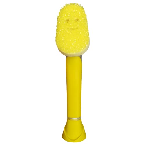 Scrub Daddy Dish Wand, Soap Dispensing Dish Brush, Texture Changing Washing Up Sponge with Liquid Handle, Built-in Scraper & Detachable Scrubbing Head, Drip Stand, Yellow