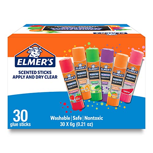 Elmer’s Scented Glue Sticks Washable Clear Assorted Scents 6 Grams 30 Count