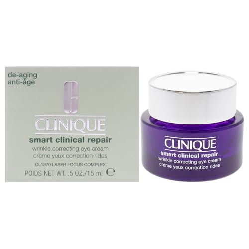 Clinique Smart Clinical Repair Wrinkle Correcting Anti Aging Eye Cream With Hyaluronic Acid + Peptides For All Skin Types | Hydrating + Depuffing, Mini Travel Size, 0.5 Ounce
