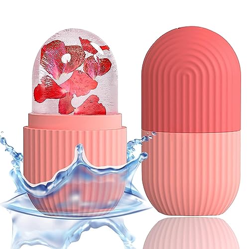 XHJRI Ice Cube Roller Massager for Face, Eyes and Neck Naturally Conditioning and Skin Care,De-Puff Eye Bags,Reduce Migraine Pain,Reusable Massage Silicone Ice Mold (Pink)