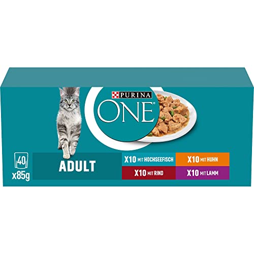 5,00€ Coupon! PURINA ONE Adult Katzenfutter nass, Sorten-Mix, 40er Pack (40 x 85g)