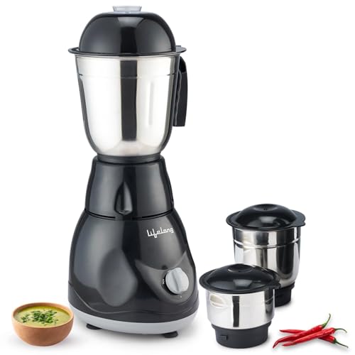 Lifelong LLMG23 Power Pro 500-Watt Mixer Grinder with 3 Jars (Liquidizing, Wet Grinding and Chutney Jar), Stainless Steel blades, 1 Year Warranty (Bla
