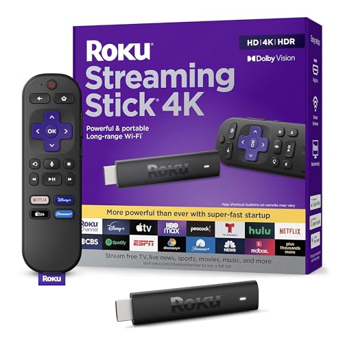 Roku Streaming Stick 4K - HDR & D. Vision Roku Streaming Device for TV with Voice Remote & Long-Range Wi-Fi - Free & Live TV (Renewed)
