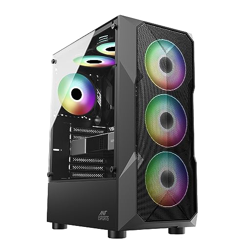 Ant Esports ICE-300 Mesh V2 Mid Tower Gaming Cabinet | High Airflow Mesh Front Panel | 4 Pre-Installed 120mm ARGB Fans | ATX, Micro-ATX, Mini-ITX Moth