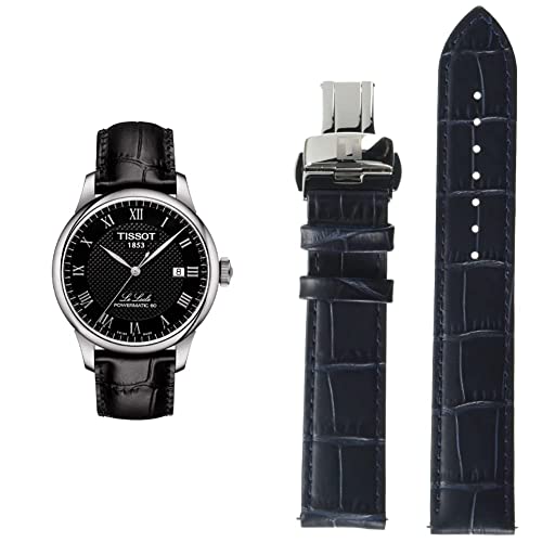 Tissot Men's Le Locle Stainless Steel Dress Watch Black T0064071605300 Leather Blue Watch Strap 19 (Model: T852032781)