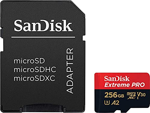 SanDisk Extreme PRO microSDXC UHS-I Speicherkarte 256 GB + Adapter & RescuePRO Deluxe (Für Smartphones, Actionkameras oder Drohnen, A2, Class 10, V30,