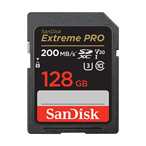 SanDisk Extreme PRO SDXC UHS‐I‐Kaart 128 GB (4K UHD, Leessnelheden Tot 200 MB/s, Class 10, UHS-I, U3, V30, 2 Jaar RescruePRO Deluxe Software, Levenslange Beperkte Garantie) Zwart