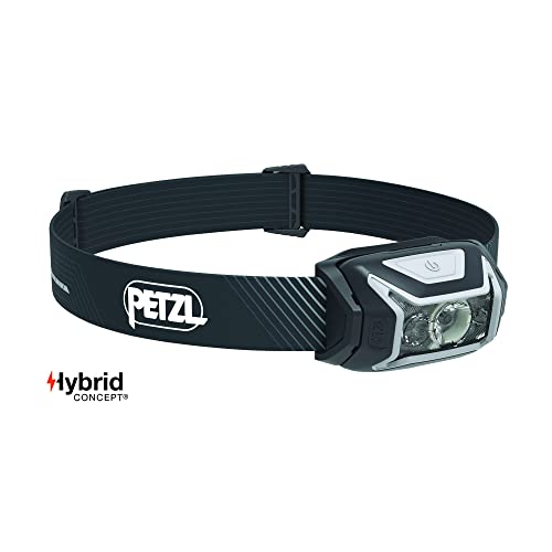 PETZL ACTIK CORE Headlamp - Powerful, Rechargeable 600 Lumen Light with Red Lighting for Hiking, Climbing, and Camping - Grey