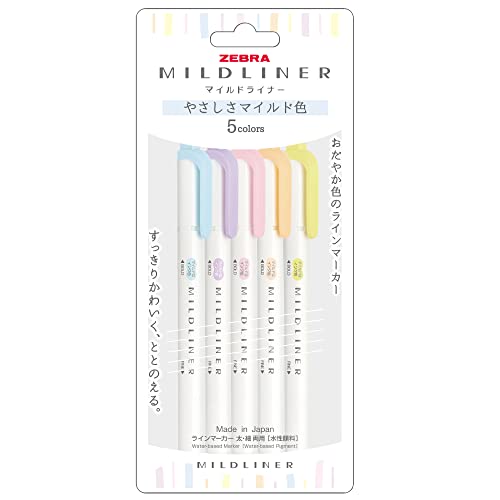 Zebra Mildliner Double-Sided Highlighter Set (5 Colors, Gentle Mild)