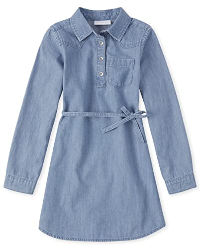 The Children's Place,Long Sleeve Fashion Dress,Arya Wash Denim,Large (10/12)