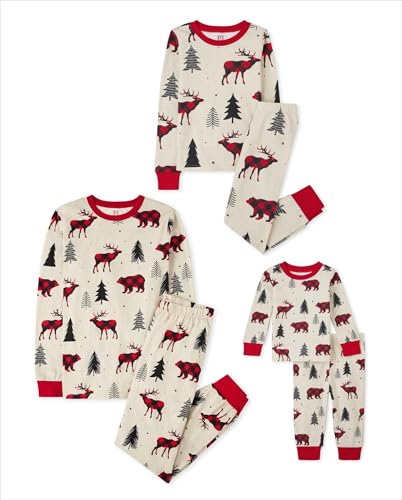 The Children's Place baby girls Family Matching Christmas Holiday Sets, Snug Fit 100% Cotton, Adult, Big Kid, Toddler, Pajama Set, Buff Bear, 3T US