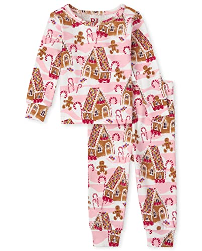 The Children's Place baby girls Family Matching Christmas Holiday Sets, Snug Fit 100% Cotton, Adult, Big Kid, Toddler, Pajama Set, Pink Gingerbread, 2T US