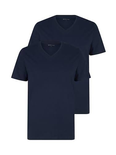 (-44%) TOM TAILOR Herren T-Shirt mit V-Ausschnitt im Doppelpack, 10302 - Dark Blue, S