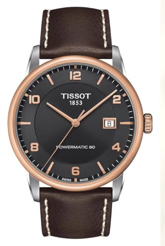 Tissot Mens Luxury 316L Stainless Steel case with Rose Gold PVD Coating Automatic Watch, Brown, Leather, 22 (T0864072606700)