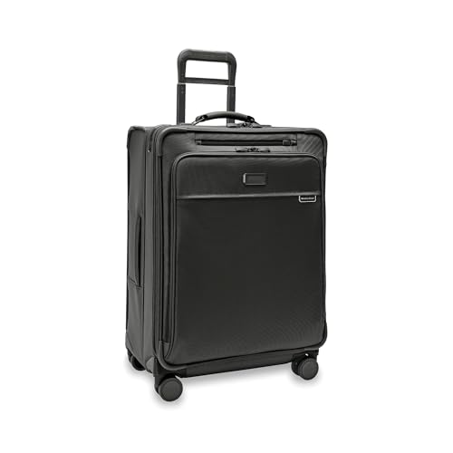 Briggs & Riley 26" Medium Expandable Spinner - Checked Luggage for Travel, Suitcases with Wheels, Softside Rolling Bag for Men & Women, Self-Repairing Zipper - Baseline Collection, Black