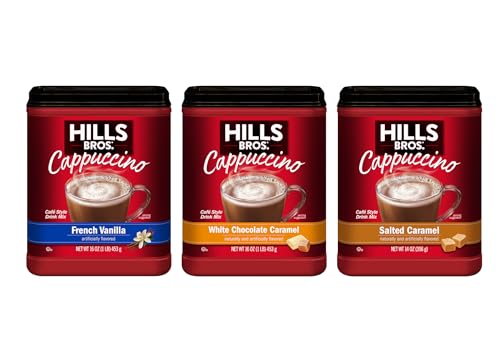 Hills Bros. Cappuccino Mix – Rich, Frothy Coffeehouse-Tasting Instant Drink Mix – Quick and Easy Preparation – Perfect for Hot & Iced Drinks & Creaming Coffee – Rich Variety Pack, 3 Packs of 16oz