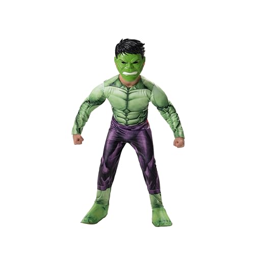 Marvel Hulk Official Youth Halloween Costume - Premium Quality Padded Jumpsuit with Plastic Mask (L) Green