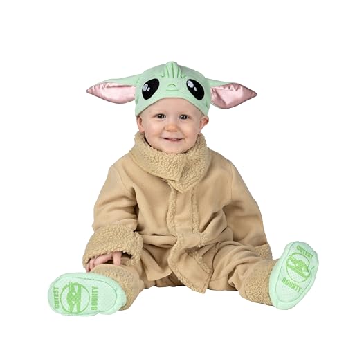 STAR WARS Grogu Official Infant Deluxe Halloween Costume - Premium Quality Minky Fabric Top and Pants with Cap and Non-Slip Grip Booties (0-6 months)