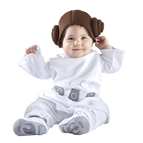 Star Wars Princess Leia Official Infant Deluxe Halloween Costume - Premium Quality Printed Jumpsuit with Booties and Cap (0-6 Months)