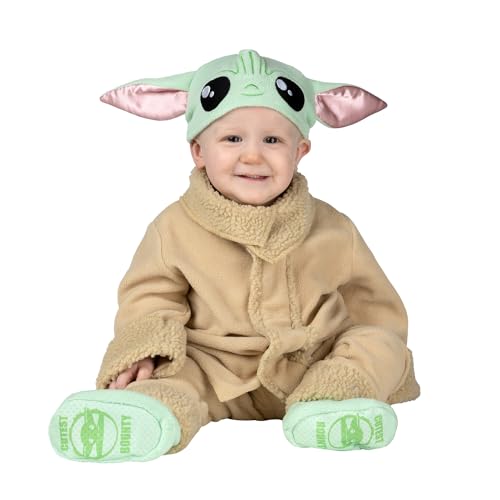 STAR WARS Grogu Official Infant Deluxe Halloween Costume - Premium Quality Minky Fabric Top and Pants with Cap and Non-Slip Grip Booties (6-12 months)