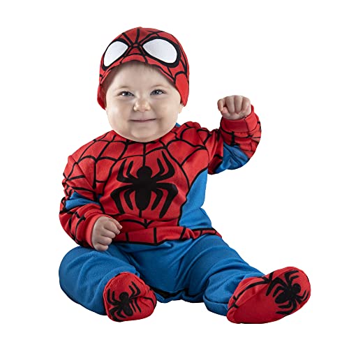 MARVEL Spider-Man Official Infant Halloween Costume - Premium Quality Minky Fabric Jumpsuit and Non-Slip Booties (6-12 months)