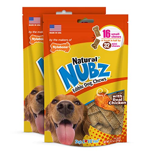 Nylabone Nubz Natural Dog Chew Treats, Chicken Flavor Pet Dental Chews for Small Dogs, Longer-Lasting Dog Bones Made in USA - Up to 30 lbs. (32 Count)