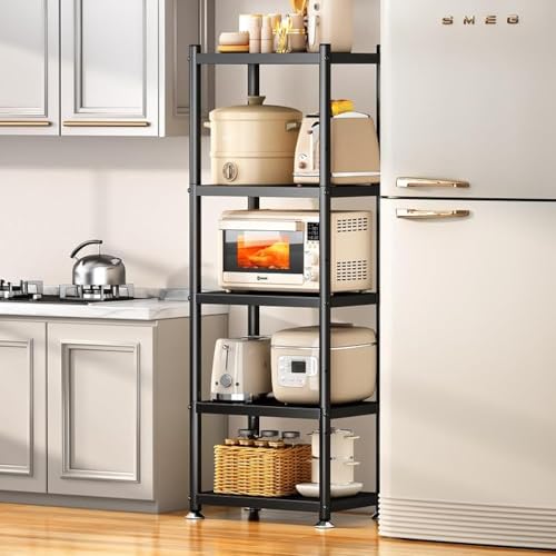 PXRACK 5-Tier Kitchen Storage Shelves, Adjustable Metal Shelves for Storage Pantry Shelves with Rolling Wheels, Storage Rack Shelving Unit Organizer for Bedroom Laundry Closet