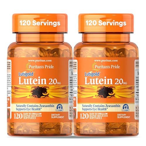 Puritan's Pride Premium Lutigold Lutein Carotenoid 20mg with Zeaxanthin for Men and Women, Dietary Supplement for Eye Health Support, 8 Month Supply, 120 Easy-to-Swallow Softgels, 2 Pack
