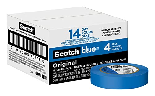 ScotchBlue Original Multi-Surface Painter's Tape, 0.94 Inches x 60 Yards, 4 Rolls, Blue, Paint Tape Protects Surfaces and Removes Easily, Multi-Surface Painting Tape for Indoor and Outdoor Use